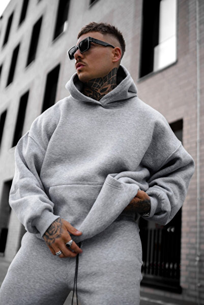 BayBayan Set de trening sport pentru bărbați, cu glugă supradimensionată, buz...