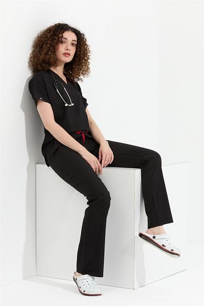 Çatı Medikal Happiness Spaniard - Set de tricou Lycra Doctor Nurse Scrubs Uniforme Costum chirurgical (FEMEI), Siya