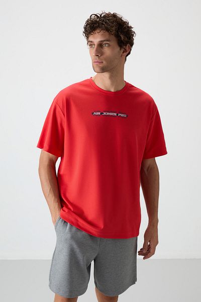 AIR JONES Мъжка тениска Fiesta Cotton Thick Surface Textured Oversize Fit с щампа - 88365