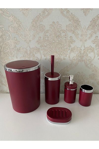 Trend Banyo Mutfak 5 Piece Matte Red Silver Matte Bathroom Set