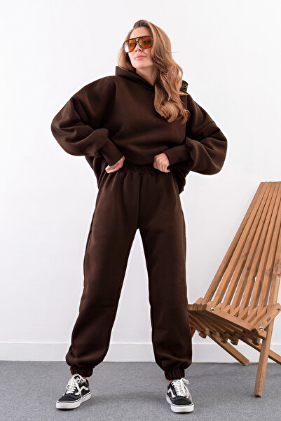 BayBayan Γυναικεία αθλητική φόρμα με κουκούλα καγκουρό με 3 κλωστές βαμβακερή...