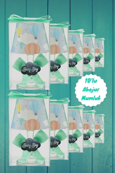 Tiem Concept Hediye Kutulu Kişiye Özel Uçan Balon Baskılı Abajur Mum Seti 10'lu