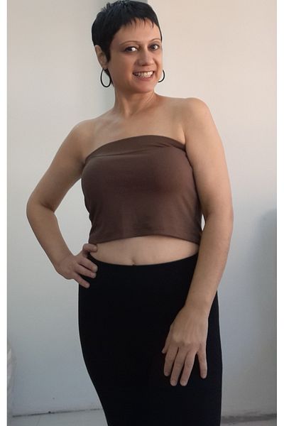Mertcan Butik Light Light Brown Combed Cotton Viscose Strapless Crop Athlete Badi T-Shirt