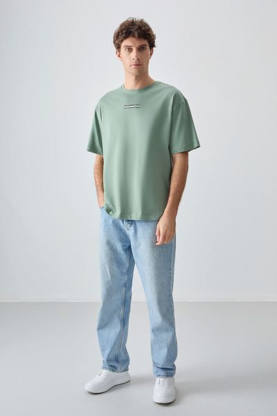 AIR JONES Ανδρικό T-shirt - Ανοιχτό πράσινο, 100% βαμβάκι, παχιά απαλή υφή, Oversize Fit, Printed - 88354
