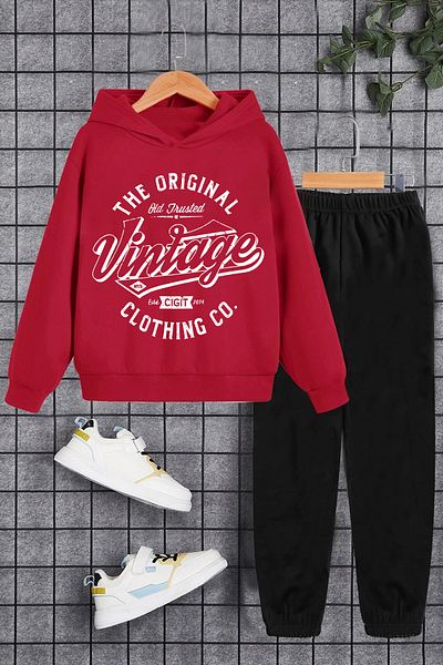 uyguntarz Vintage Printed Men's - Girls Comfortable Tracksuit Set