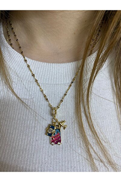 sema aksesuar Wanderlust Gold Renk Fotoğraf Makinesi Uçak Bavul Figürlü Zirko...