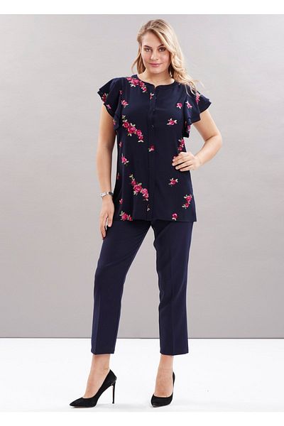 EVEN plus size بنطلون نسائي أزرق داكن منخفض الخصر وضيق الساق مقاس كبير