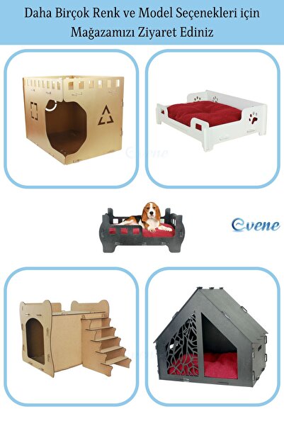 Evene Ahşap Köpek Kulübesi Dekoratif Köpek Evi Beyaz Renk Merdivenli Model
