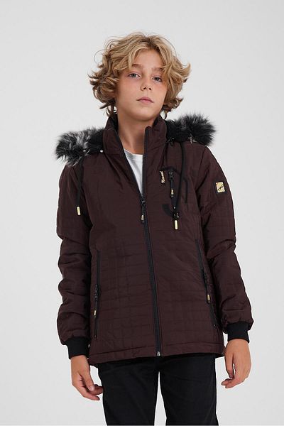 SİVAİST Boy's Claret Red Quilted Coat - Water and Windproof, Detachable Hood