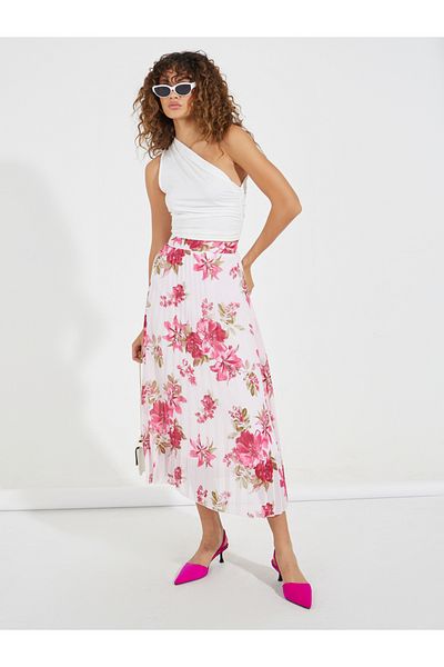 Styli Floral Print Pleated Midi Skirt