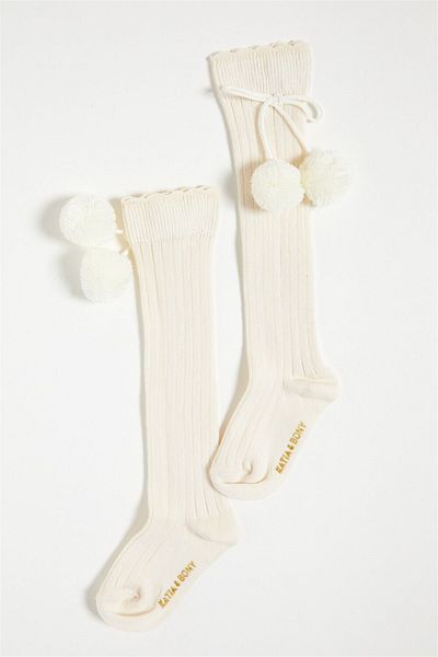 Katia&Bony Pompom Baby Knee Socks Ecru