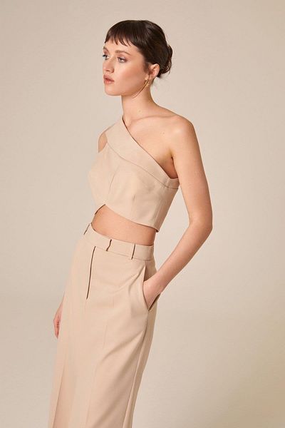 rue Μπεζ Crop Top - Μονό ώμο