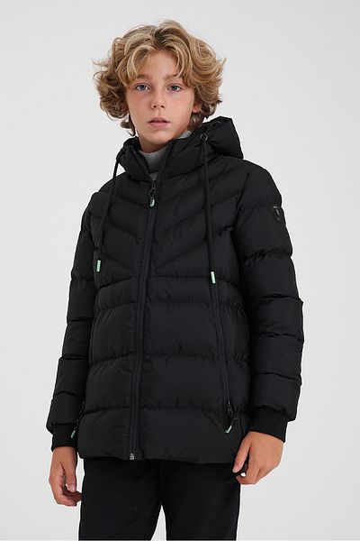 SİVAİST Sivaist Black Boy's Water and Windproof Washable Jacket & Coat with Thick Fur Inside