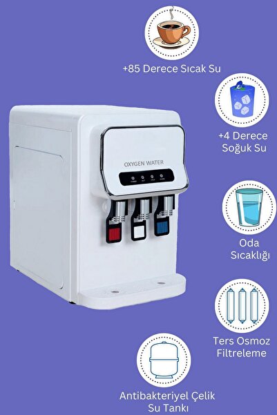 OXYGEN WATER Tezgah Üstü Arıtmalı Su Sebili - Sıcak Soğuk Ve Normal Su Çıkışlı 3 Musluklu Arıtmalı Su Sebili