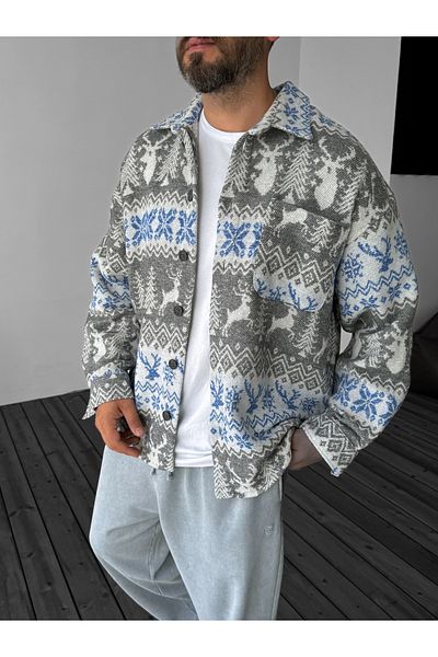 BYBASICMAN Gray Christmas Patterned Lumberjack Shirt C-1728