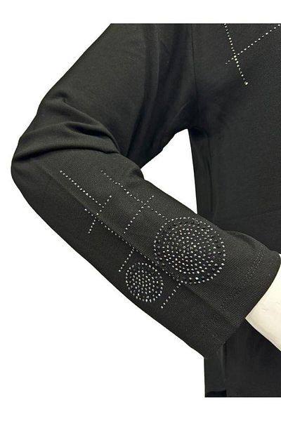Moda Zeyn Στρογγυλό σχέδιο Πέτρα Κεντητό Τριφύλλι Ύφασμα Mother Χτενισμένη Βαμβακερή Μπλούζα - Χειμερινή Ποιότητα