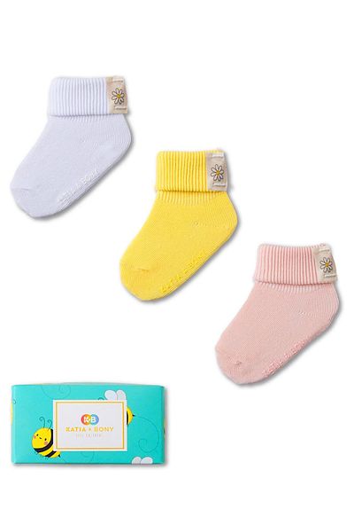 Katia&Bony Baby 3-Piece Bee Box Detailed Basic Booties Socks
