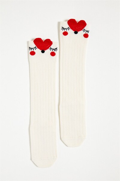 Katia&Bony Baby Heart Detailed Knee Socks Ecru