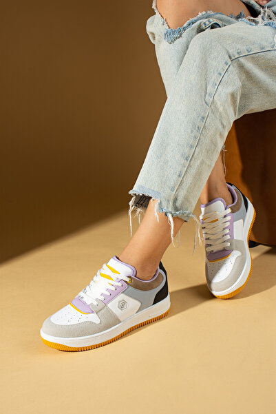 Ege's Shoes Kadın Mavi Lila Kadın Spor Sneaker Bağcıklı Günlük Rahat Taban Ayakkabı