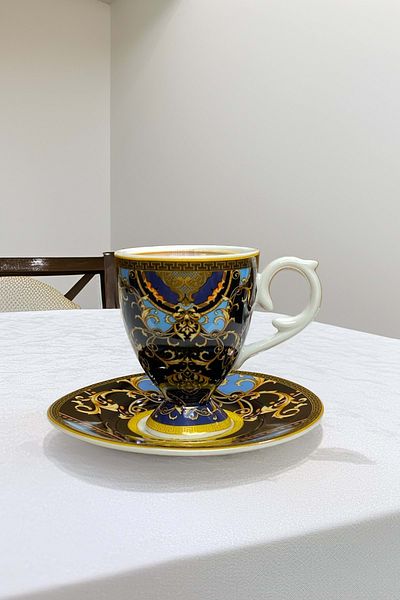 Jenisa Luxury Baroque Patterned Porcelain Cup Set Gold Leaf Vintage Cup Set for 6 People