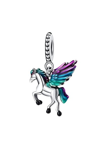 Lux Design 925 Ayar Gümüş Renkli Unicorn At Şans Charm