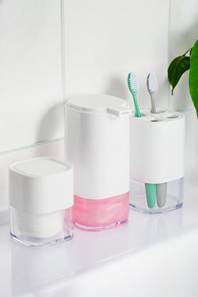 okacih Bathroom Kitchen Soap Dispenser Set Liquid Soap Dispenser Toothbrush Holder Cotton Dispenser Set 450 ml