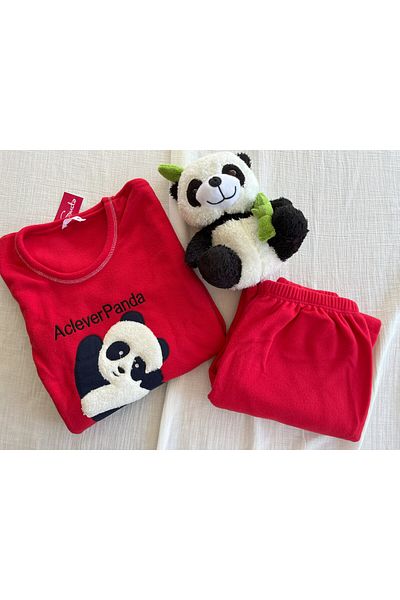 Sude Panda Fleece Long Sleeve Pajama Set - Sude