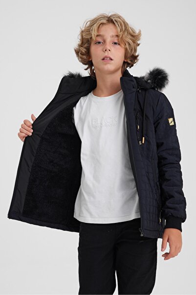 SİVAİST Palton matlasat pentru băiat bleumarin, rezistent la apă și vânt - glugă detașabilă