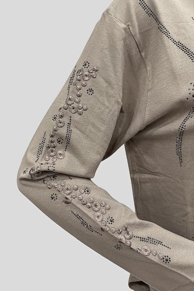 Moda Zeyn Μπεζ χτενισμένη βαμβακερή μπλούζα βισκόζης - Waterway and Stone κεντημένο σχέδιο
