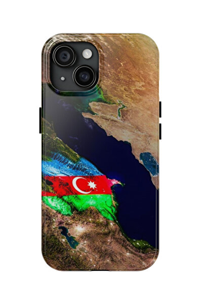 izzytech حافظة هاتف iPhone 15 PRO MAX بعلم أذربيجاني - تصميم وطني، طراز شخصي