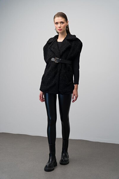 Olcay Casual Leather Belted Vest - Black 8242