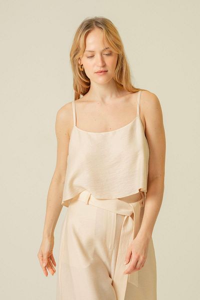 rue Μπεζ Crop Top - Λεπτό λουράκι