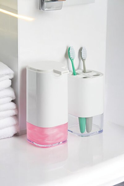 okacih Bathroom Kitchen Soap Dispenser Set Liquid Soap Dispenser Toothbrush Holder Set 450 ml