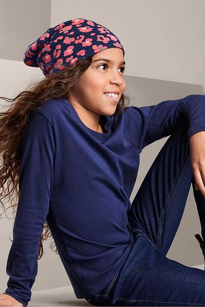 Tchibo Kids Girls Reversible Printed Hat, Navy And Pink