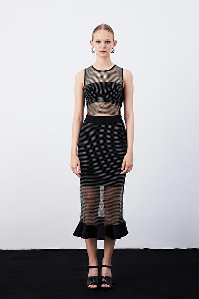 rue Black Crop Blouse with Shiny Stones