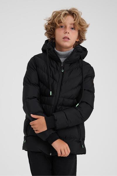 SİVAİST Sivaist Siyah Erkek Çocuk Su Ve Rüzgar Geçirmez Içi Kalın Kürklü Yıkanılabilir Mont & Kaban