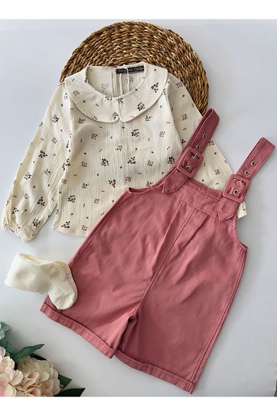 Minigimin Cicileri Set 3 piese Salopet pentru guler pentru bebeluși - Dusty Rose