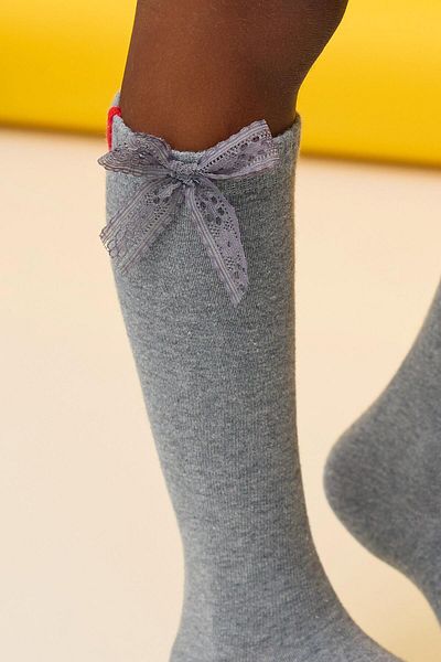 Katia&Bony Family Knee-High Ribbon Children's Basic Gray-Melange Socks
