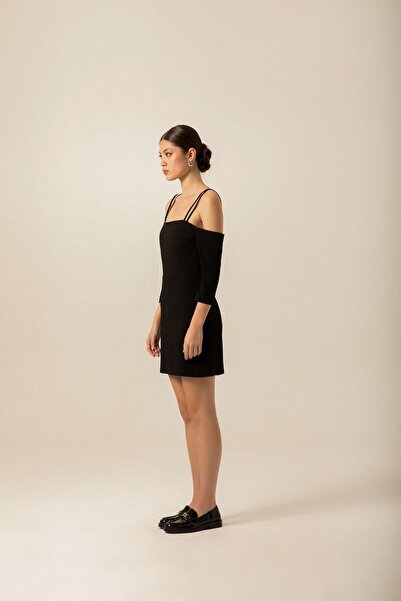 rue Crepe Black Mini Dress - Cross Strap Detail