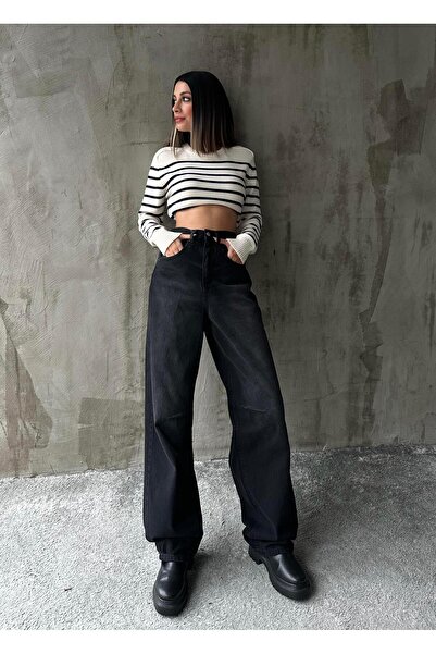 Angel Mia جينز بالازو أسود - مع إبزيم حزام وغسيل ثلجي