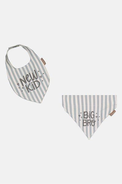 Demdaco Toddlers Boy Embroidered Bib And Bandana Set, Off White