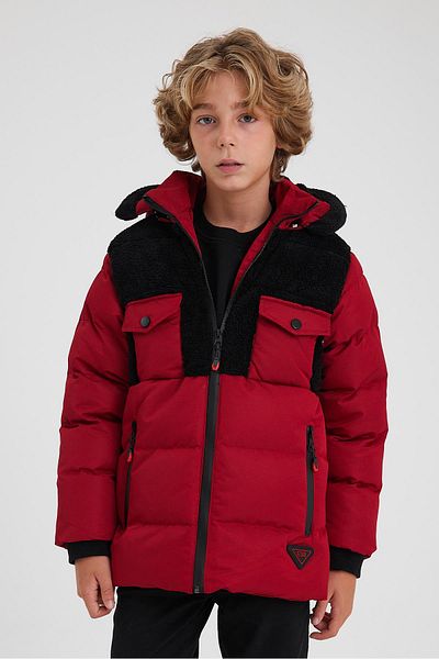 SİVAİST Thick Inflatable Coat & Coat with Red Plush Detail for Boys