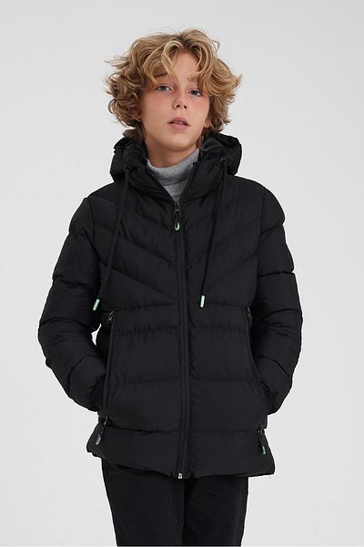 SİVAİST Sivaist Black Boy's Water and Windproof Washable Jacket & Coat with Thick Fur Inside