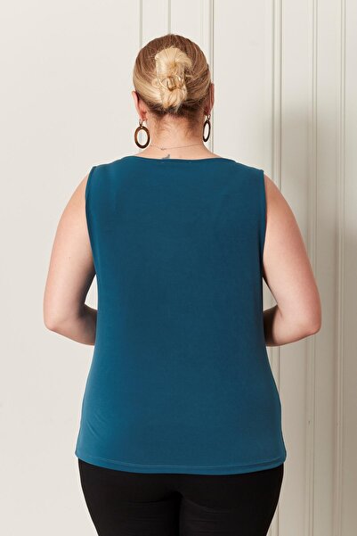 Seamoda Degaje Collar Sandy Large Size Women's Basic Blouse 4 Seasons Comfortable Use Stylish Athlete-Petrol