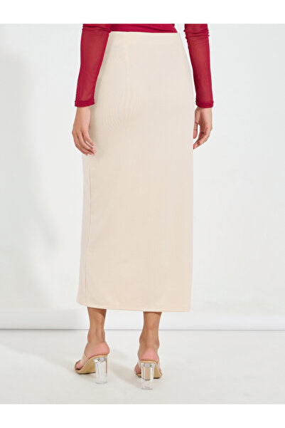 Styli Button Detail Midi Skirt with Split Hem