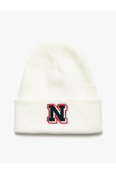 Koton College Beret with Letter Embroidery and Folding Detail