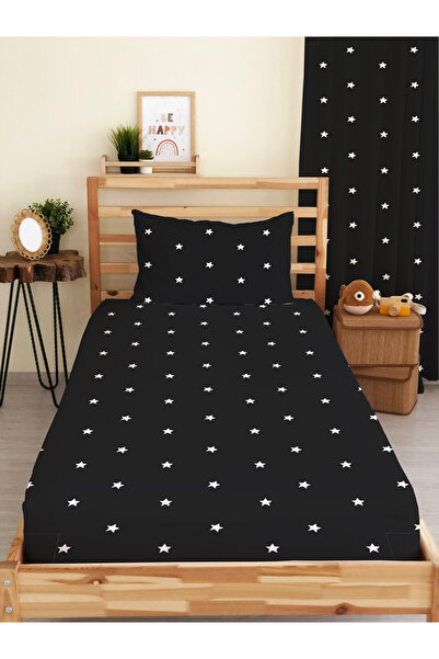 Evmila طقم ملاءات مطبوعة ومطاطة بنمط نجمة واحدة باللون الأسود