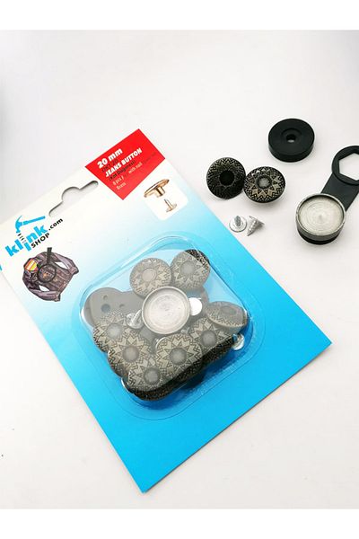Klinkshop أزرار جينز صفراء مقاس 20 مم - 8 مجموعات من أدوات الممارسة المصنوعة من النحاس المقاوم للصدأ والمطرقة (Mod7)
