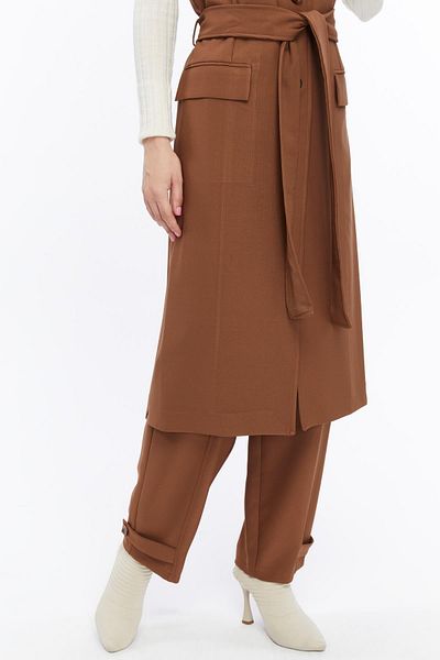 Appleline Long Brown Women's Vest - Belted
