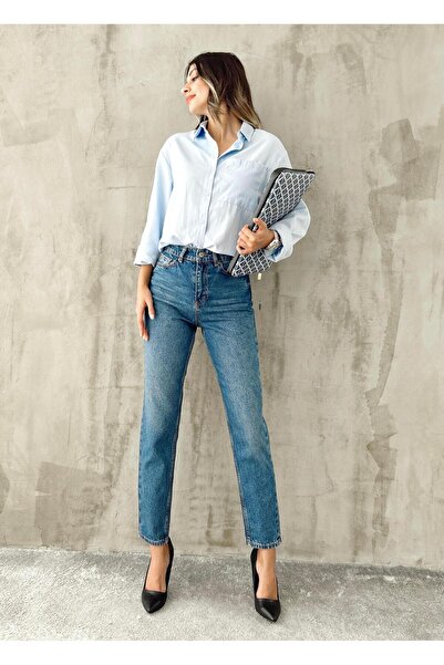 Angel Mia Mom Jean Snow Wash Blue